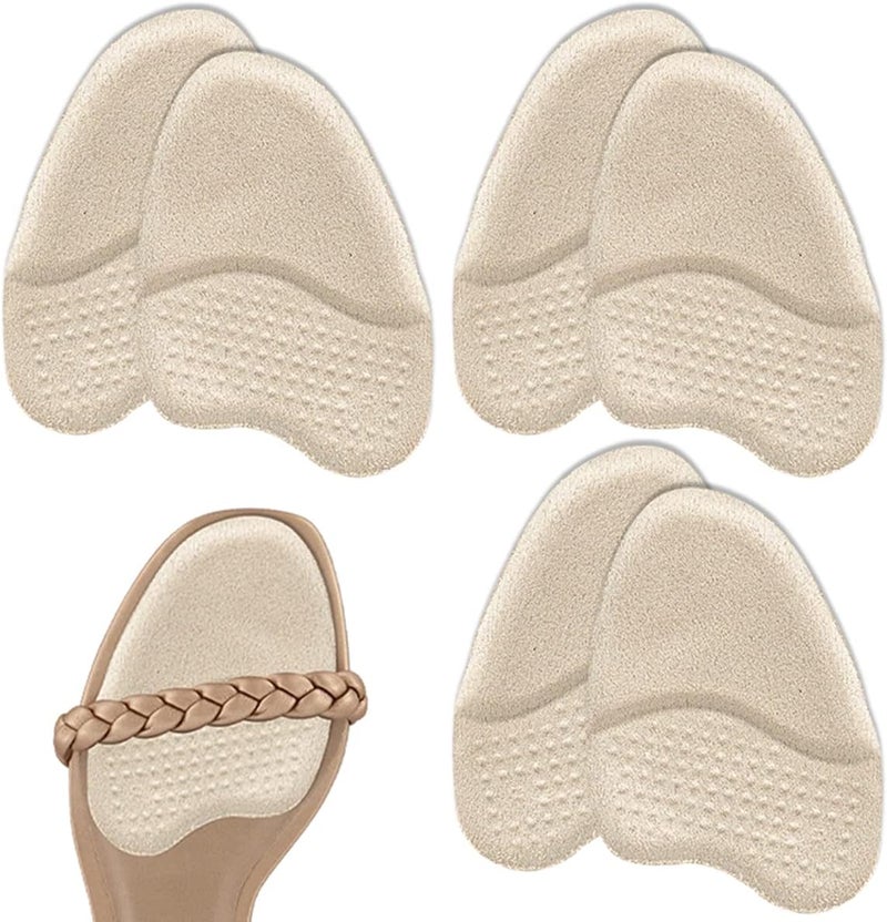 Metatarsal Pads for Women, Anti-Sliding Pads for Open Toe Shoes, Ball of Foot Cushions, Shoe Filler, Reduce Foot Slip 3-Pair (Beige)