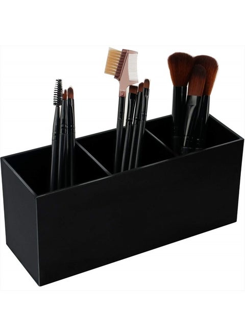 Black Makeup Brush Holder Organizer, 3 Slot Acrylic Cosmetics Brushes Storage Solution