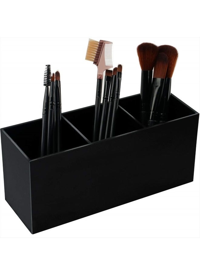 Black Makeup Brush Holder Organizer, 3 Slot Acrylic Cosmetics Brushes Storage Solution