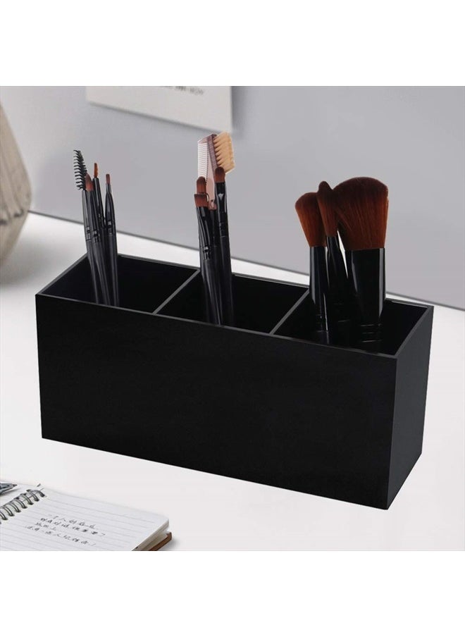 Black Makeup Brush Holder Organizer, 3 Slot Acrylic Cosmetics Brushes Storage Solution
