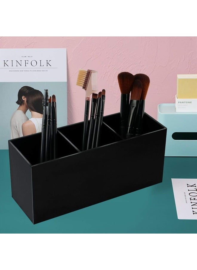 Black Makeup Brush Holder Organizer, 3 Slot Acrylic Cosmetics Brushes Storage Solution