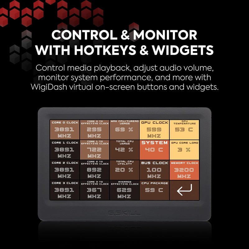 G.SKILL WigiDash PC Command Panel - 7 inch Touch Display, Up to 20 (5x4) Widget Grid, Customizable Hotkeys/Shortcuts/Widgets, Monitor System Performance (Windows 10 and 11, USB Powered) - Image 2