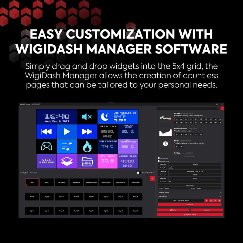G.SKILL WigiDash PC Command Panel - 7 inch Touch Display, Up to 20 (5x4) Widget Grid, Customizable Hotkeys/Shortcuts/Widgets, Monitor System Performance (Windows 10 and 11, USB Powered) - Image 3
