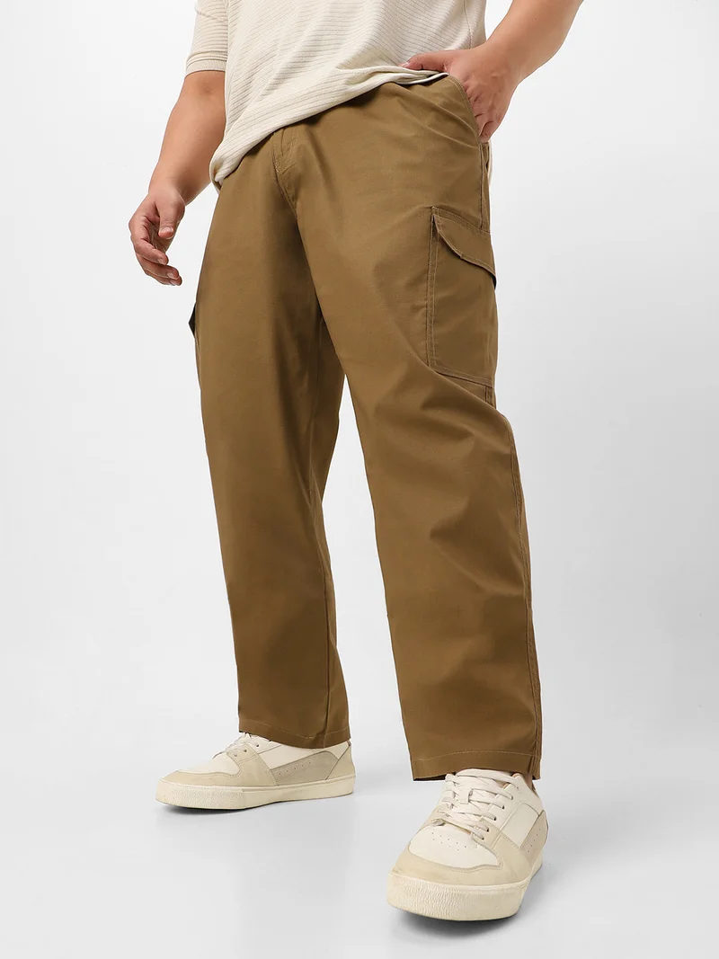 Urbano Plus Men's Khaki Regular Fit Solid Cargo Chino Pant With 6 Pockets