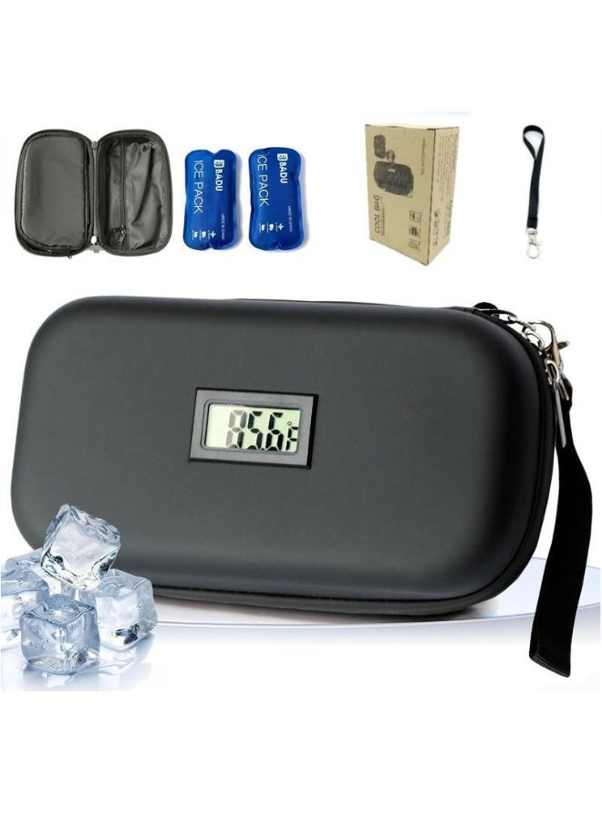 48h Insulin Cooler Travel Case TSA Approved Medication Diabetic Cooler For Travel With Thermometer Temperature Display Refrigerated Medicine Organizer Bag With 2 Ice Pack Diabetic Supplies BLACK - Image 1