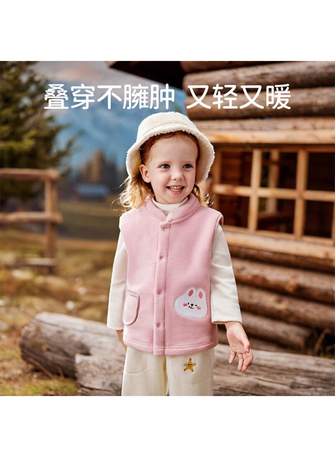 Ouyun Children's Vest Baby Fleece Vest Girls Boys Autumn Winter Thickened Outerwear Pink Little Rabbit Size 80
