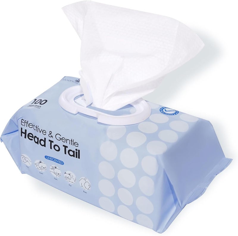 Mooncat Pet Wipes | Unscented & Hypoallergenic Dog Wipes with Flip-Top Lid to Lock in Moisture | Plant-Based Grooming Wipes for Sensitive Paws, Face & Body | Safe for Cats & Dogs (100 Count) - Image 1