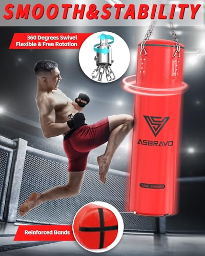 ASBRAVO Punching Bag for Adults, 4ft PU Heavy Boxing Bag Set 12OZ Gloves for MMA Muay Thai Kickboxing Training Home Gym, Martial Art (Unfilled)-Red - Image 4