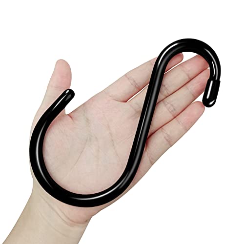 DINGEE 12 Pack S Hooks Heavy Duty Vinyl Coated Large S Hooks 6 inch Non Slip 7mm Thickness S Hooks for Hanging Plants,Sturdy Metal Black S Hooks for Closet,Bird Feeders,Kitchen,Tools,Bikes - Image 1