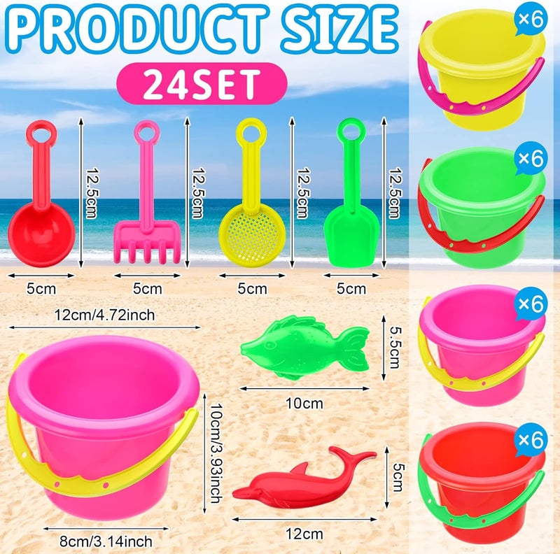 Jexine 96pcs Beach Party Favors for Kid 24 Set Sand Buckets and Shovels for Bucket Party Favor Sand Box Play Set and Mini Beach Pail Includes Shovel Rake Scoop Summer Outdoor Toys for Toddlers - Image 3