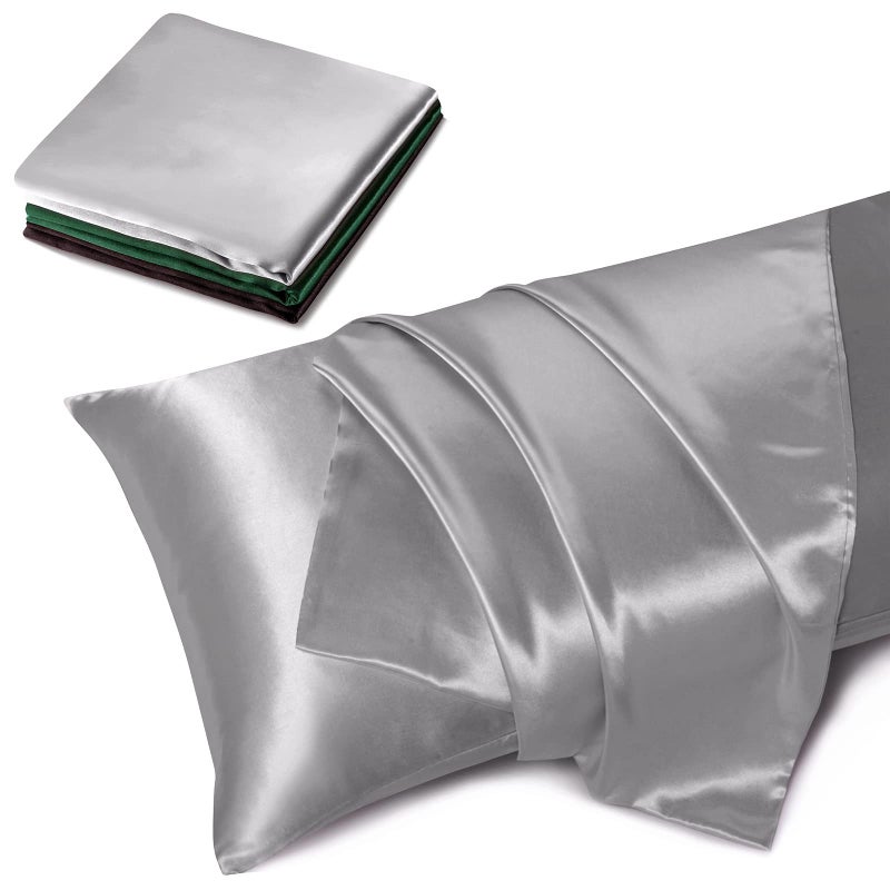 Treely Satin Pillow Covers 20x60 InchesSilky Satin Body Pillow Pillowcase Protect Hair and SkinSlip Long Pillow Cases 2 Pack with Envelope Closure Silver Grey - Image 2