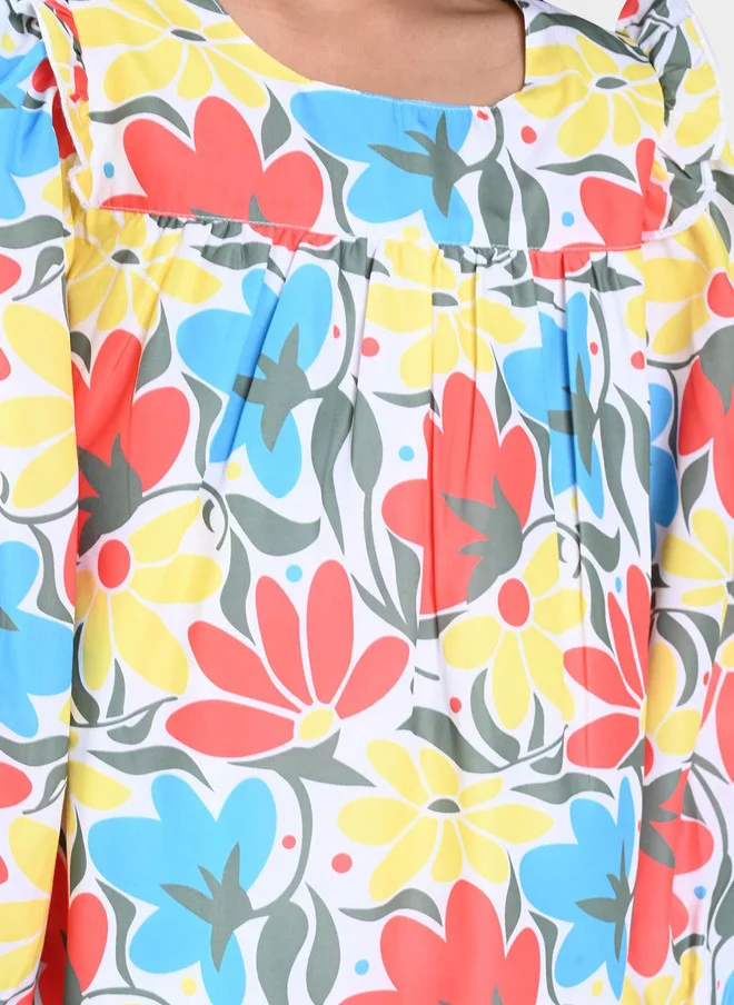 بونكيدز BONKIDS Girls Cotton Floral Printed A-Line Dress