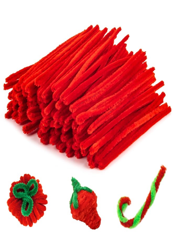 RAINFLOW Pipe Cleaners Craft Supplies - 200 PCS Chenille Stems Fuzzy Craft Wire for Handicrafts Twisting Stick DIY for Craft Bouquets Animals Halloween Christmas Easter Birthday (Red) - Image 1