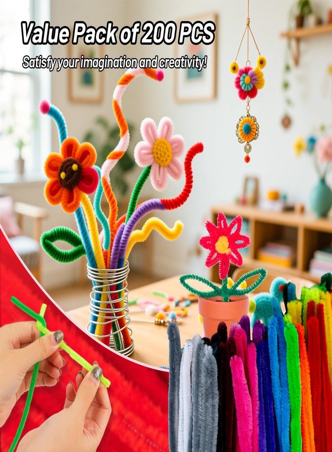 RAINFLOW Pipe Cleaners Craft Supplies - 200 PCS Chenille Stems Fuzzy Craft Wire for Handicrafts Twisting Stick DIY for Craft Bouquets Animals Halloween Christmas Easter Birthday (Red) - Image 3
