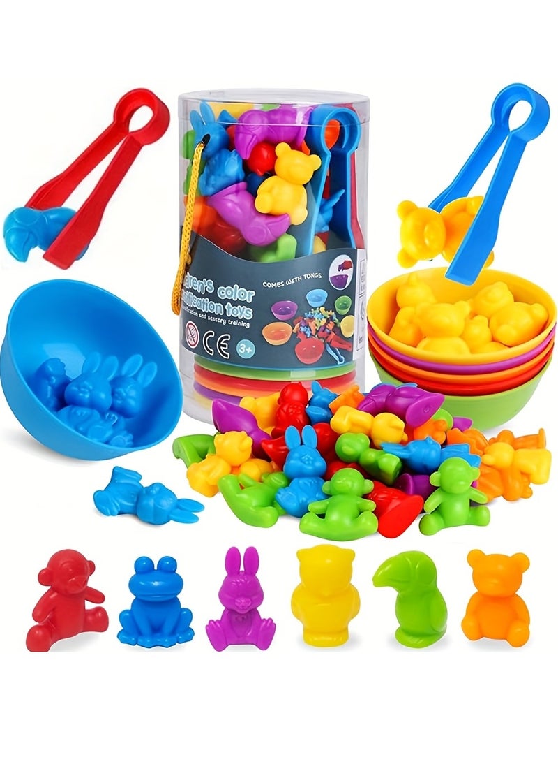 60pcs Montessori Color Sorting & Counting Toys for Toddlers – Fine Motor Skills Educational Math Manipulatives  – Preschool Learning STEM Toy for Kids Ages 3-5 - Image 1