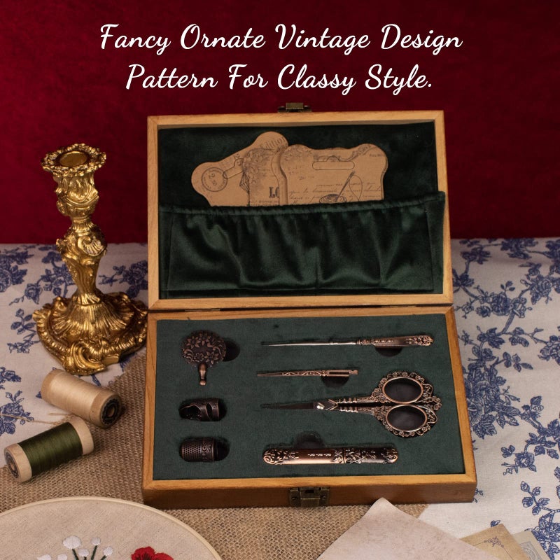 TALERLUV Vintage Embroidery Scissors Kit, Victorian Needlework Gift Set with Antique Shear, Thread Cutter, Thimbles, Needles, Awl, Bodkin, Winding Board for Sewing, Knitting, Cross Stitch, Quilting - Image 4