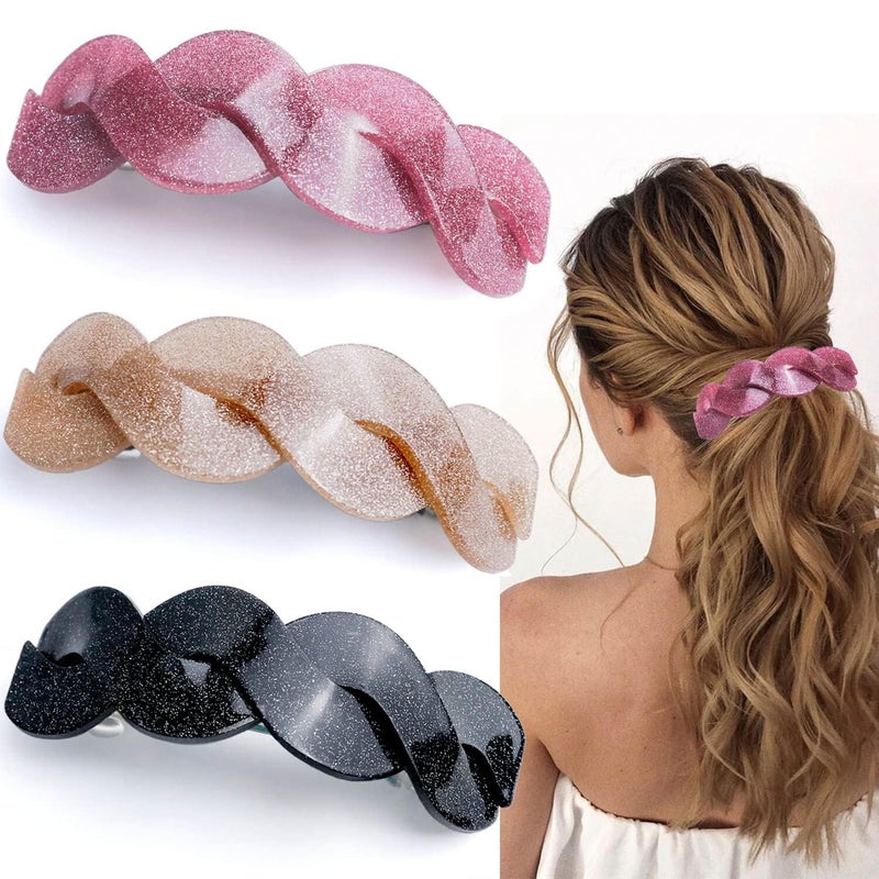 LAPOHI 3 Pieces Large Barrettes for Women, Interweave Wider Hair Clips Hair Accessories for Thick Curly Fine Updo Hair (Glitter) - Image 1