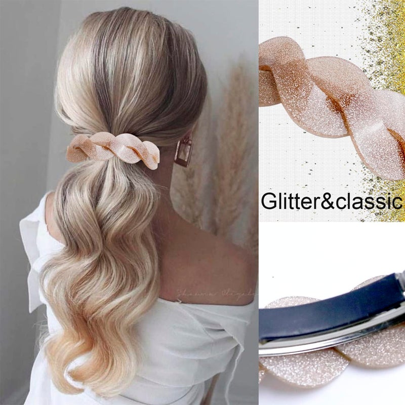LAPOHI 3 Pieces Large Barrettes for Women, Interweave Wider Hair Clips Hair Accessories for Thick Curly Fine Updo Hair (Glitter) - Image 3