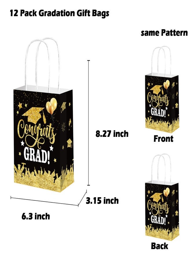 Qpout 12 Pack Graduation Gift Bags 2025, Graduation Goodie Treat Candy Snack Party Favor Bag, Grad Bags Bulk, Small 6.3x3.15x8.27 inch, Black - Image 2