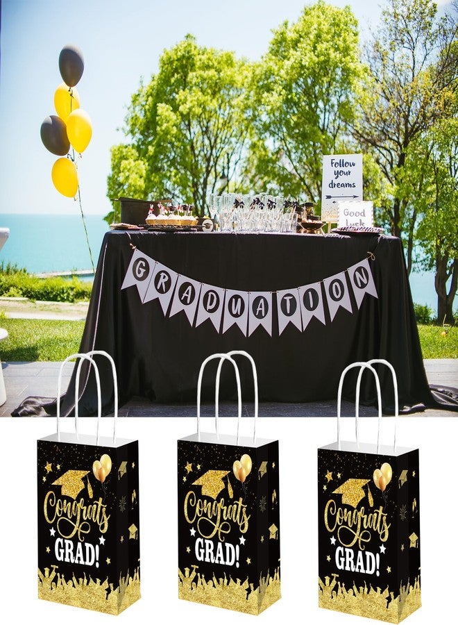 Qpout 12 Pack Graduation Gift Bags 2025, Graduation Goodie Treat Candy Snack Party Favor Bag, Grad Bags Bulk, Small 6.3x3.15x8.27 inch, Black - Image 5