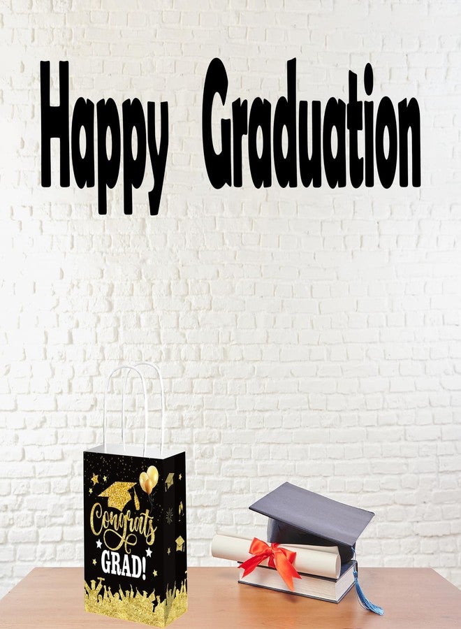 Qpout 12 Pack Graduation Gift Bags 2025, Graduation Goodie Treat Candy Snack Party Favor Bag, Grad Bags Bulk, Small 6.3x3.15x8.27 inch, Black - Image 4