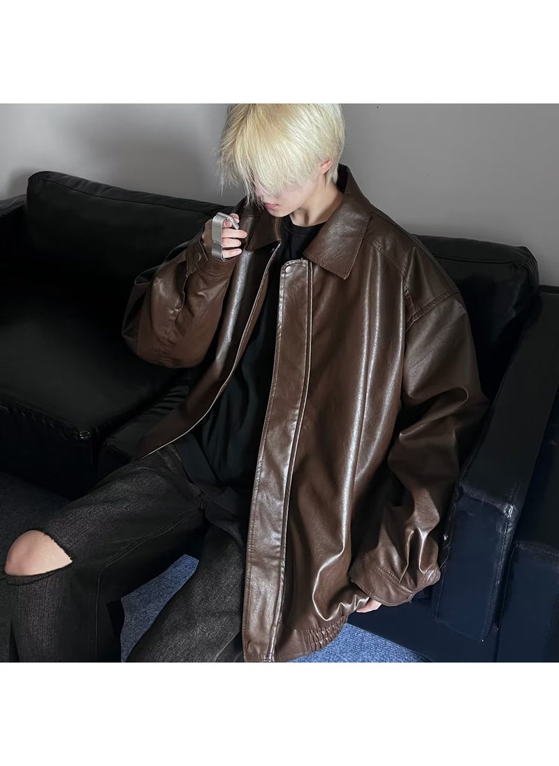 Generic - Retro Biker Style Jacket Unisex Brown - Image 1