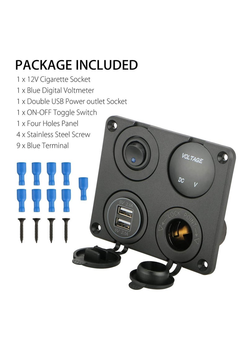 KASTWAVE Car Charger Switch Panel, 4-in-1Function Dual USB Charger LED Voltmeter ON/OFF Toggle Switch Cigarette Socket for Car Boat Marine (Type A)  - Image 3