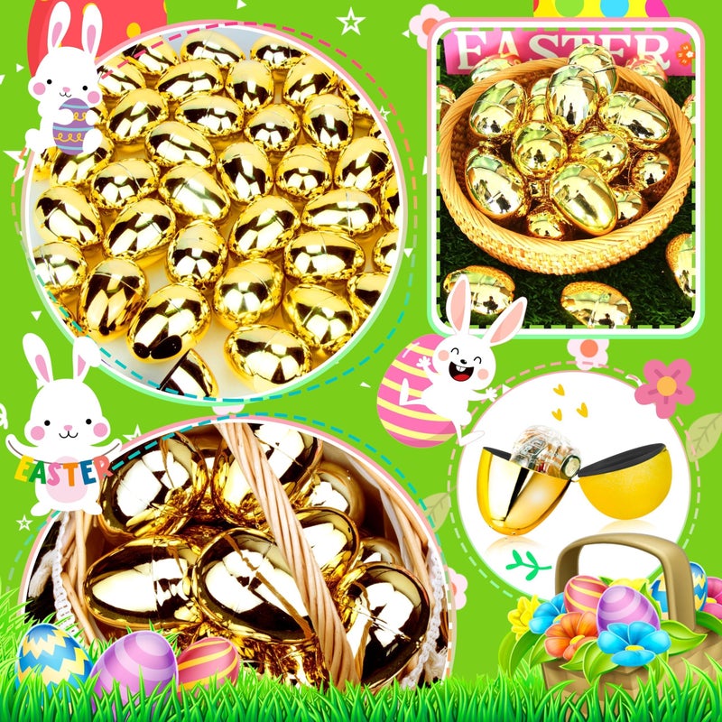 OCTERIC 18Pcs Easter Eggs Bulk, 2.3" Fillable Shiny Golden Metallic Plastic Easter Eggs Empty for Easter Hunt, Easter Basket Stuffers, Party Favor, Classroom Prize Supplies - Image 4