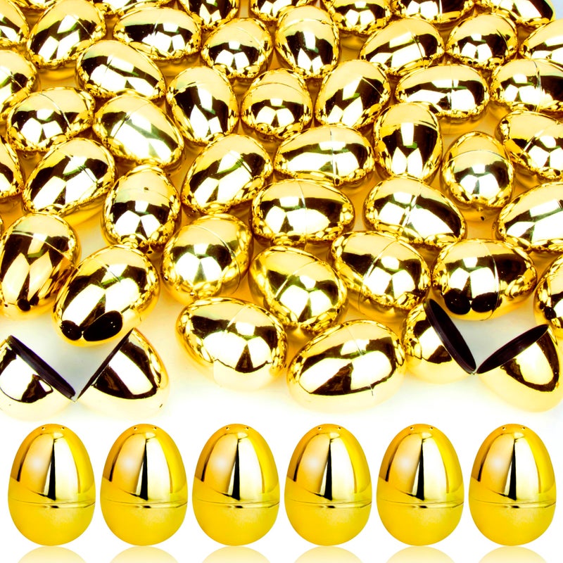 OCTERIC 18Pcs Easter Eggs Bulk, 2.3" Fillable Shiny Golden Metallic Plastic Easter Eggs Empty for Easter Hunt, Easter Basket Stuffers, Party Favor, Classroom Prize Supplies - Image 1