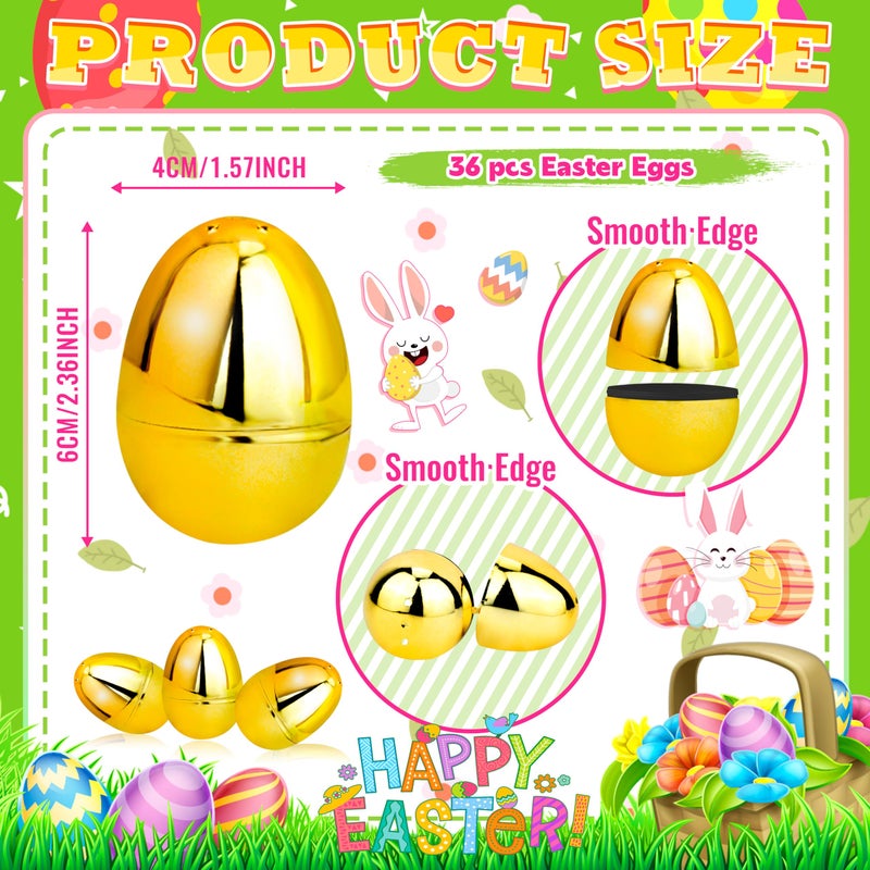 OCTERIC 18Pcs Easter Eggs Bulk, 2.3" Fillable Shiny Golden Metallic Plastic Easter Eggs Empty for Easter Hunt, Easter Basket Stuffers, Party Favor, Classroom Prize Supplies - Image 2