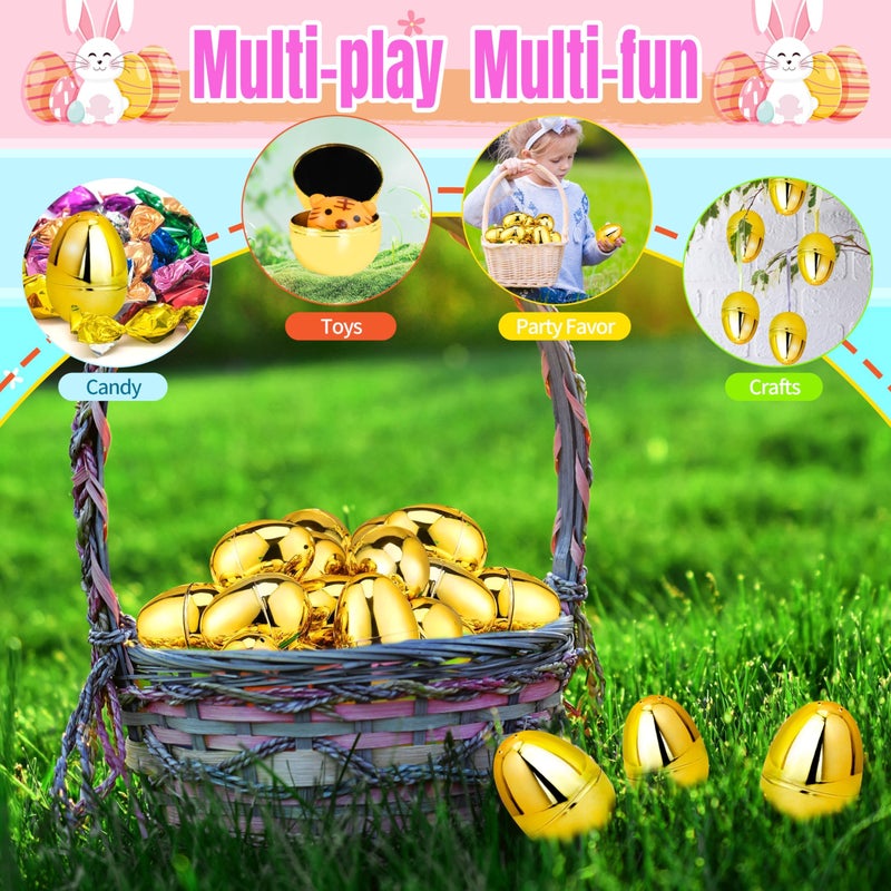 OCTERIC 18Pcs Easter Eggs Bulk, 2.3" Fillable Shiny Golden Metallic Plastic Easter Eggs Empty for Easter Hunt, Easter Basket Stuffers, Party Favor, Classroom Prize Supplies - Image 3
