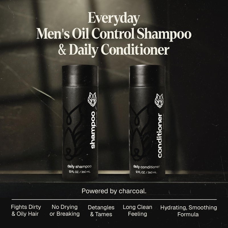 Black Wolf Mens Shampoo & Conditioner Set for Oily Hair - Oil Control Shampoo with Moisturizing & Deep Cleansing Formula - Conditioner for Soft & Silky Strands - Daily Hair Care for Men - Image 2