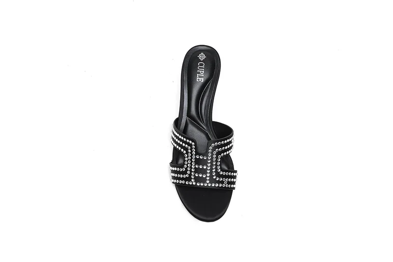 Cuple Womens embelished pointed-toe kitten heel mules