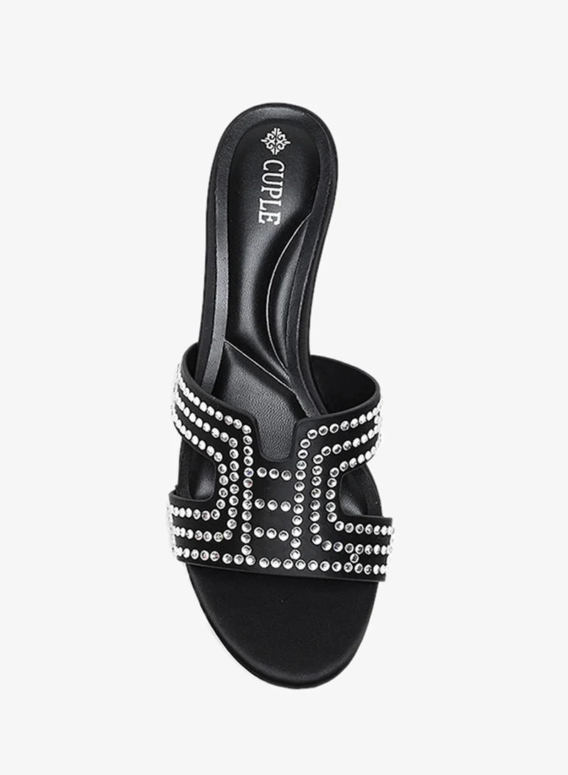 Cuple Womens embelished pointed-toe kitten heel mules