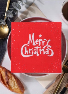 ZAFAA HOME Red Merry Christmas Napkins – Classic Holiday Decor, Disposable Tableware, 20 Sheets/Bag for Parties, Family Dinners, and Seasonal Events  - Image 1