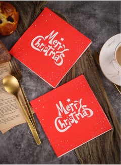 ZAFAA HOME Red Merry Christmas Napkins – Classic Holiday Decor, Disposable Tableware, 20 Sheets/Bag for Parties, Family Dinners, and Seasonal Events  - Image 2