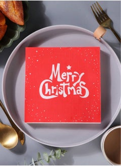 ZAFAA HOME Red Merry Christmas Napkins – Classic Holiday Decor, Disposable Tableware, 20 Sheets/Bag for Parties, Family Dinners, and Seasonal Events  - Image 4