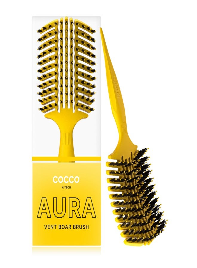 COCCO Aura Vent Boar Brush | Vented Dual-Curved Design for Faster Drying, Effortless Detangling & Shine, Boar + Nylon Bristles, Ergonomic Comfort Handle for Wet & Dry Hair Styling - Yellow - Image 1