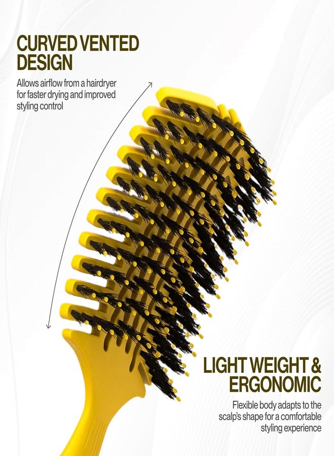 COCCO Aura Vent Boar Brush | Vented Dual-Curved Design for Faster Drying, Effortless Detangling & Shine, Boar + Nylon Bristles, Ergonomic Comfort Handle for Wet & Dry Hair Styling - Yellow - Image 2