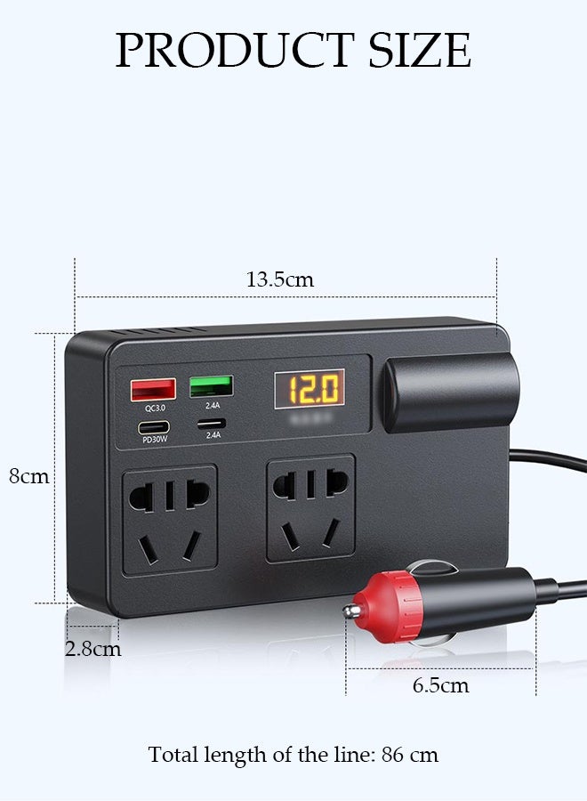 DUNISO 200W Multi-Port Car Power Inverter,  12/24V to 220V AC Car Converter,Fast Charger Ports Adapter Car Plug Converter with Current LED Screen ,Suitable for Cars, SUV & Truck - Image 2