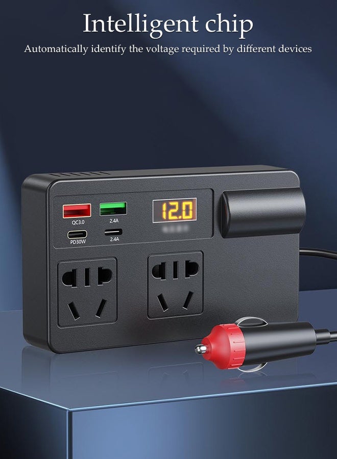 DUNISO 200W Multi-Port Car Power Inverter,  12/24V to 220V AC Car Converter,Fast Charger Ports Adapter Car Plug Converter with Current LED Screen ,Suitable for Cars, SUV & Truck - Image 4