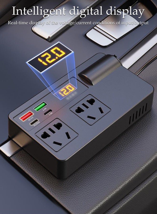 DUNISO 200W Multi-Port Car Power Inverter,  12/24V to 220V AC Car Converter,Fast Charger Ports Adapter Car Plug Converter with Current LED Screen ,Suitable for Cars, SUV & Truck - Image 3