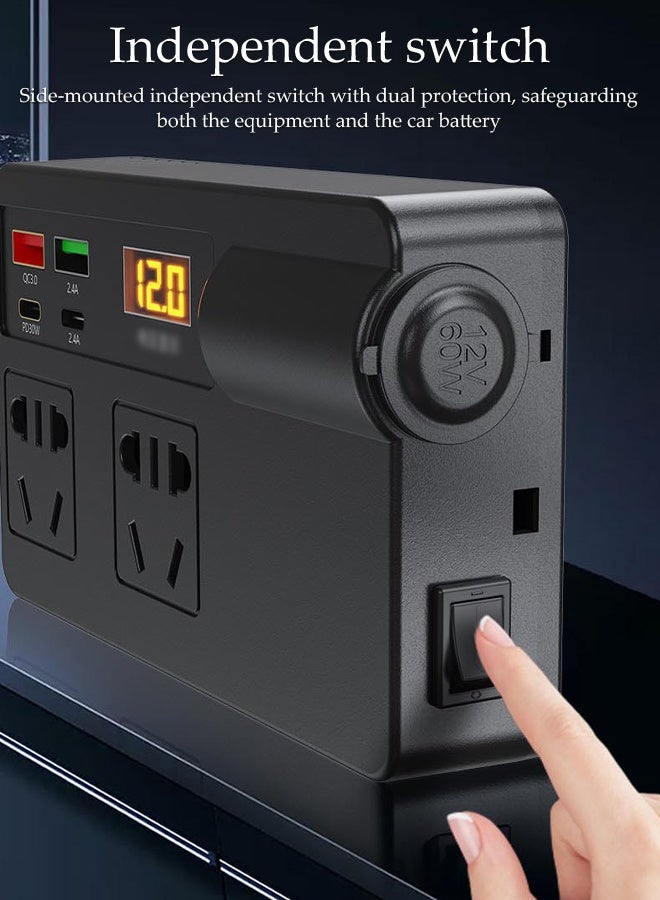 DUNISO 200W Multi-Port Car Power Inverter,  12/24V to 220V AC Car Converter,Fast Charger Ports Adapter Car Plug Converter with Current LED Screen ,Suitable for Cars, SUV & Truck - Image 5