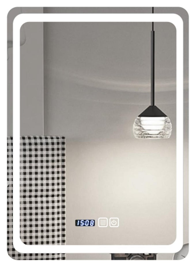 LED BATHROOM MIRROR WITH LIGHT, WALL MOUNTED, ANTI-FOG, WHITE LIGHT, WATERPROOF, TEMPERED GLASS 40*60CM