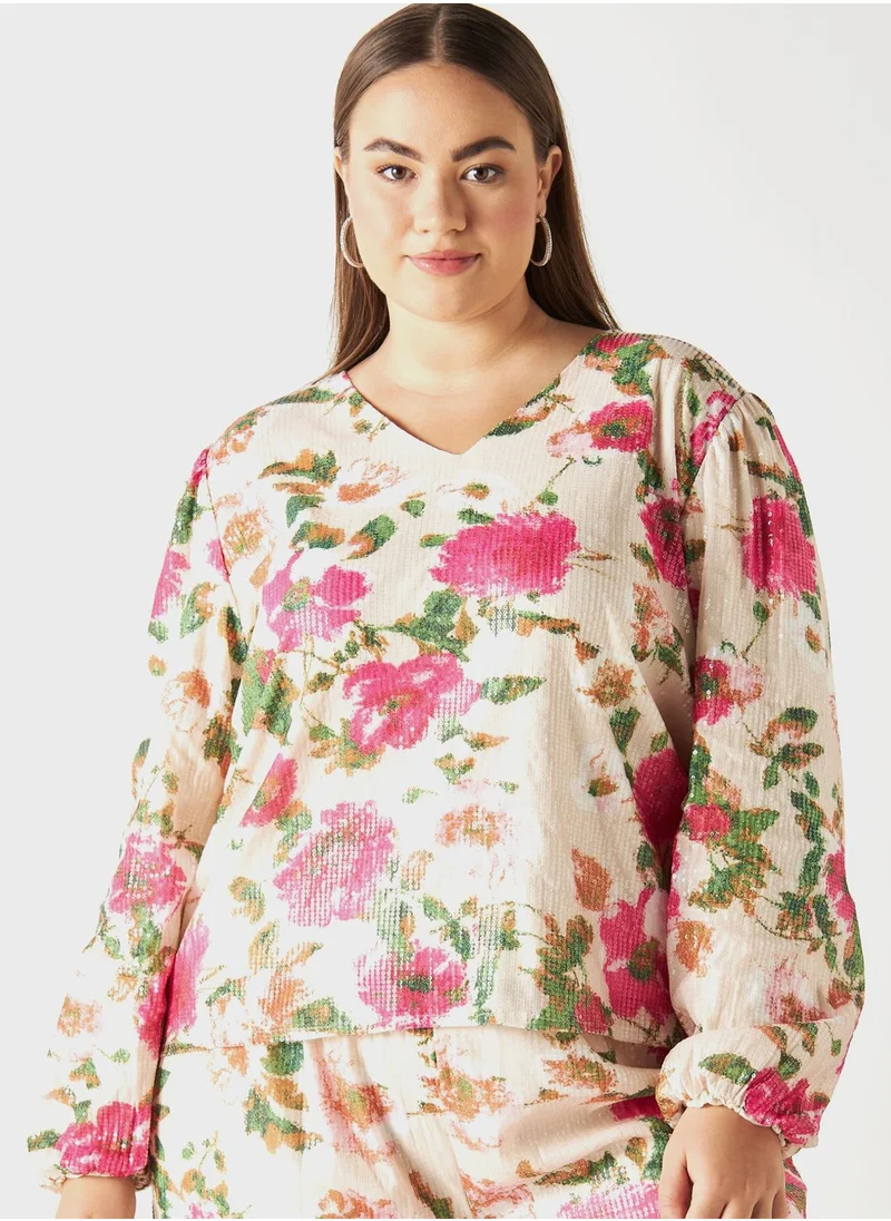 2Xtremz Sequined Floral Print Top