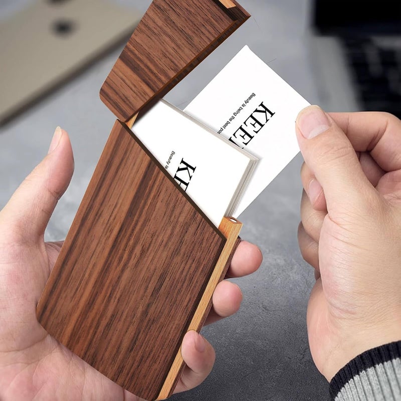 KASTWAVE Wooden Business Card Case, Portable Wood Business Card Holders, Black Walnut Solid Wood Slim Business Card Case, Business Gift For Men Pocket Card Holder - Image 2