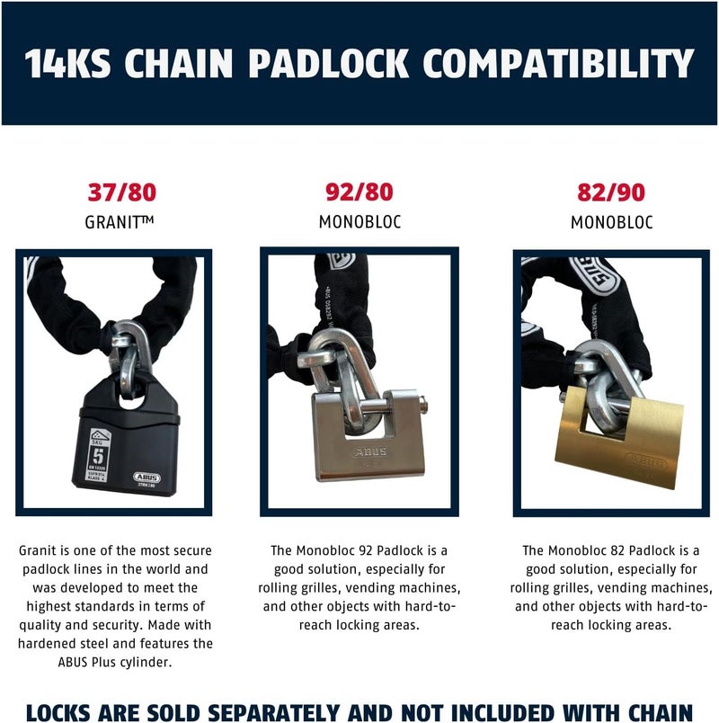 Abus Hardened Steel 14KS 2 Foot x 9/16" Thick Square Security Chain for Bikes, Containers, Trailers, ATV's, Motorcycles and Personal/Industrial Property - Image 3