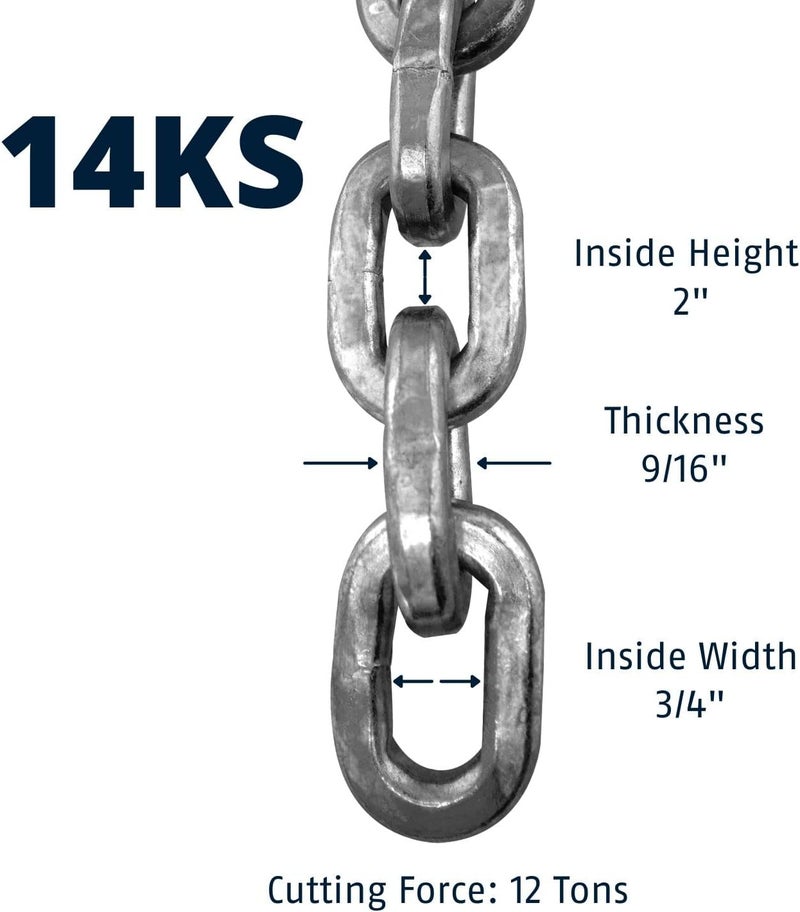 Abus Hardened Steel 14KS 2 Foot x 9/16" Thick Square Security Chain for Bikes, Containers, Trailers, ATV's, Motorcycles and Personal/Industrial Property - Image 1