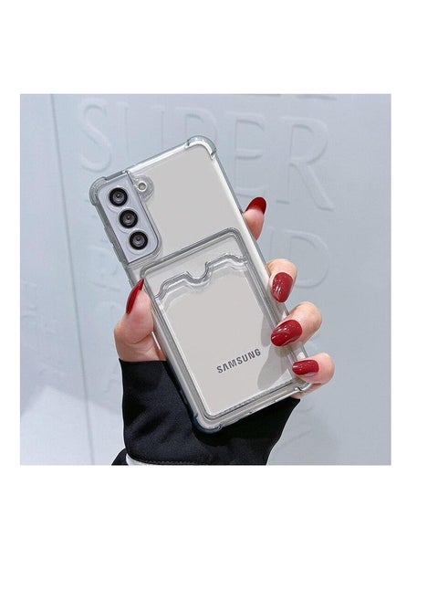 Clear Case for Samsung Galaxy S21 FE - Shockproof Corners with Card Holder - Card Holder - TPU Wallet Case for Samsung Galaxy S21 FE - Clear