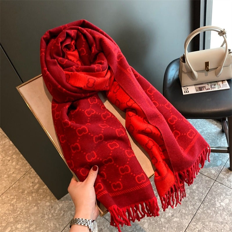 Double-Sided Red Imitation Cashmere Scarf For Women In Winter Wedding Celebration Chinese Red Tassel Customer Gift Shawl - Image 2